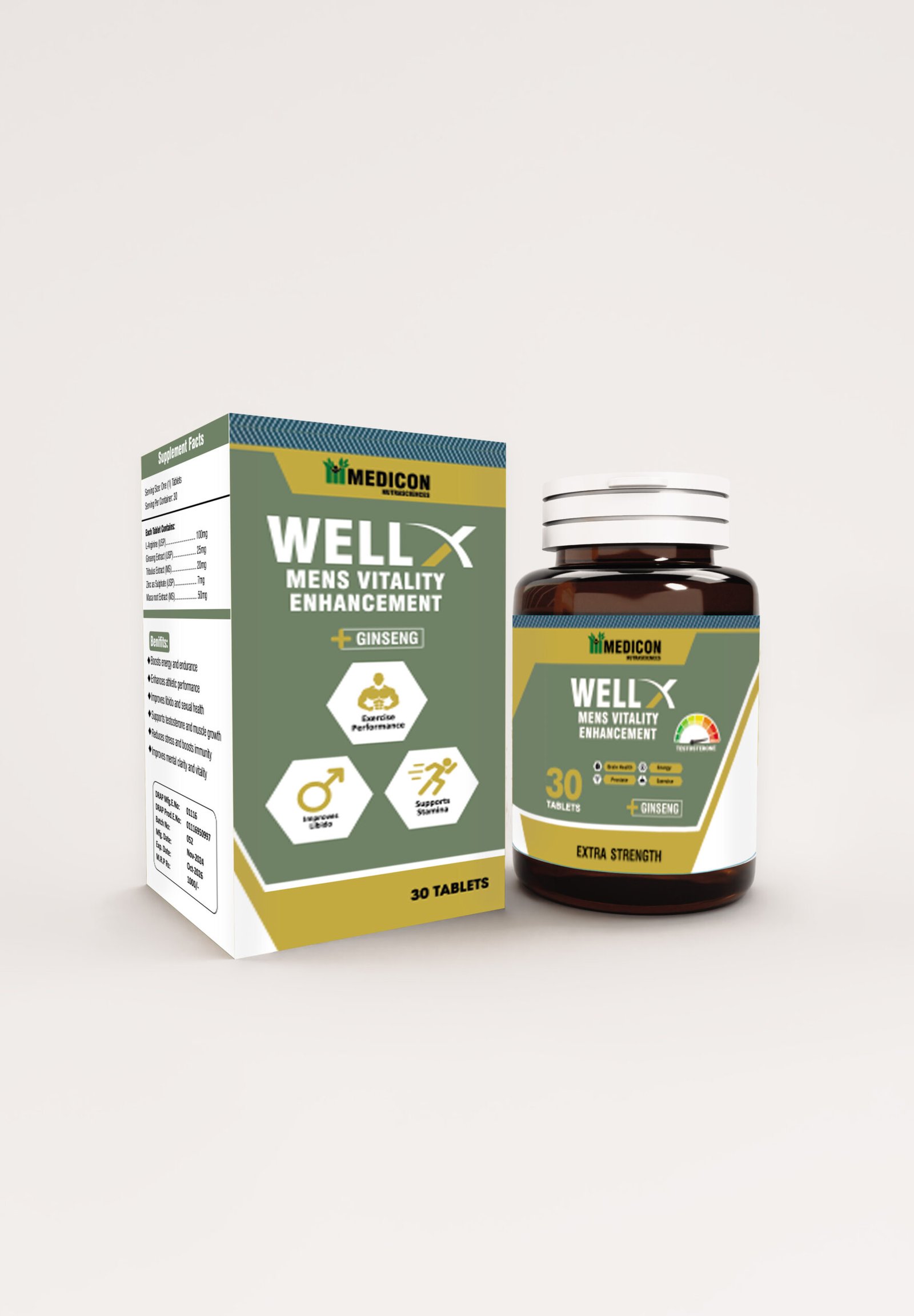 WELL-X Men's Vitality & Strength Formula – Infused Energy Booster for Stamina (30 Tablets)