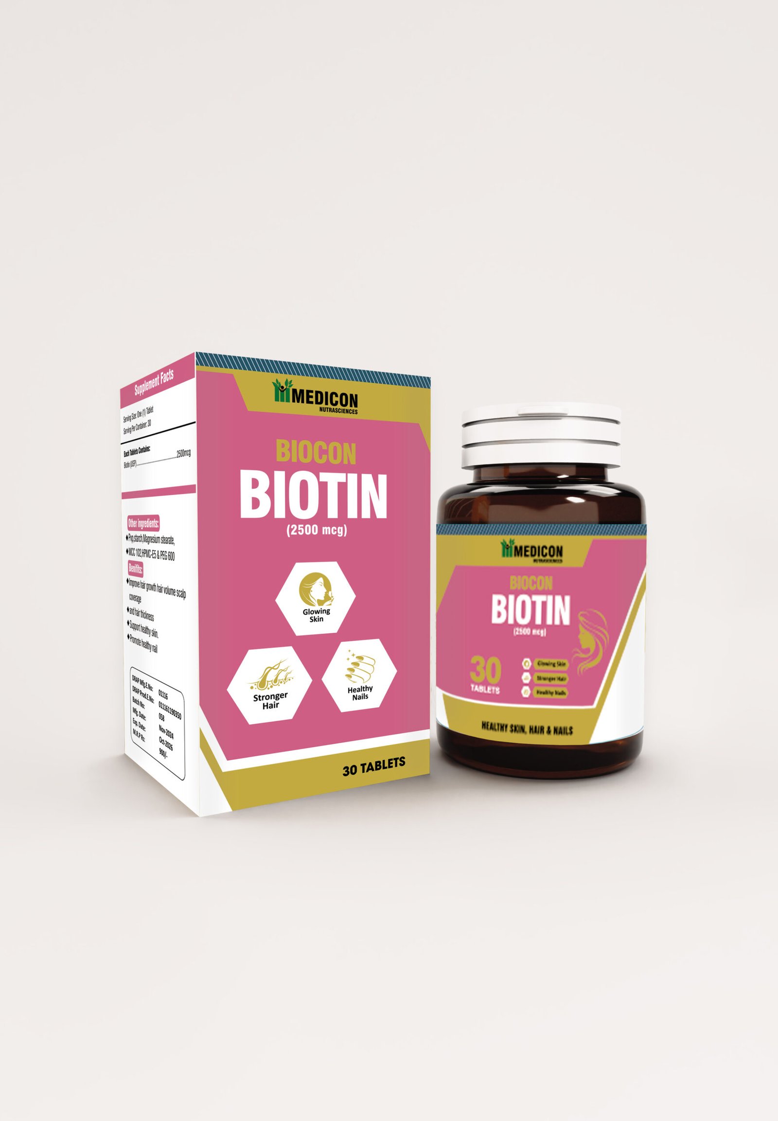 "Biotin Supplement for Hair, Skin & Nails – High Potency, Supports Healthy Growth (2500mcg) 30Tablets