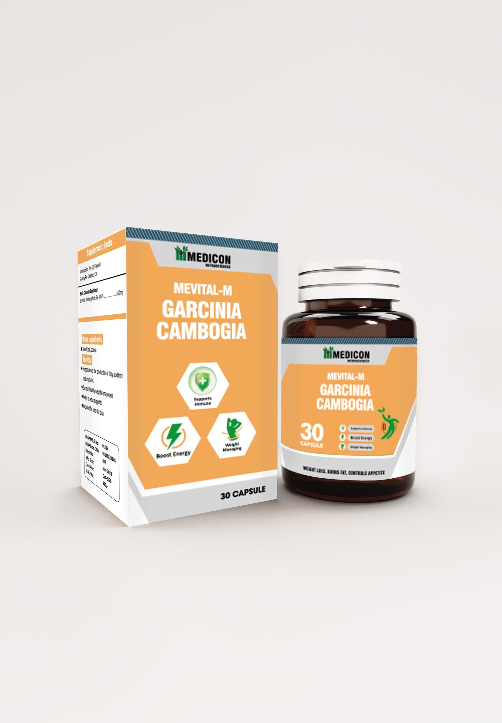 MEVITAL-M Garcinia Cambogia – Appetite Control, Support Immune, Boost Energy, & Weight Managing 30 Capsules