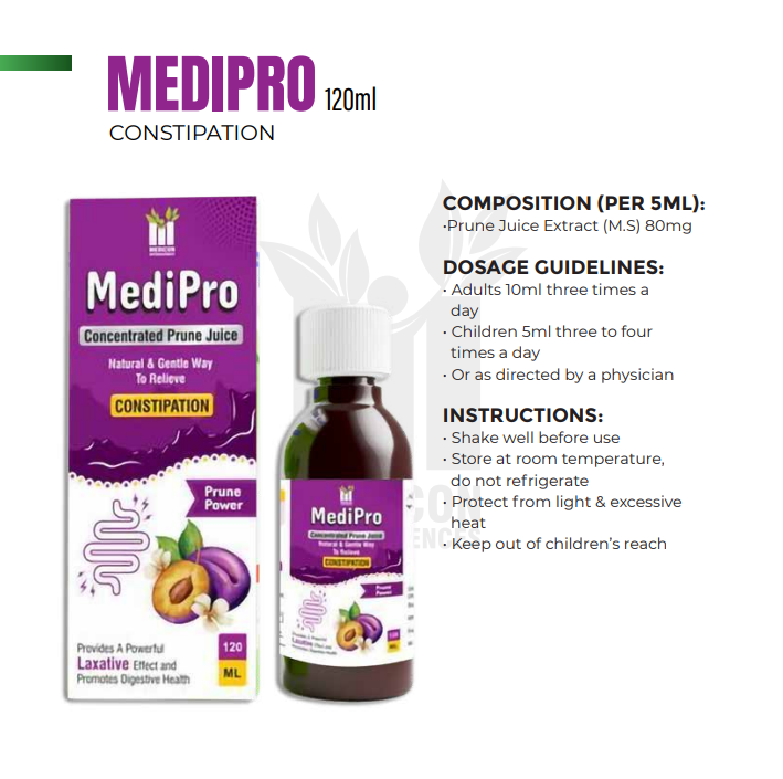Medi-Pro (Concentrated prune juice, Natural & Gentle Way To Relieve Constipation) Provides A Powerful Laxative Effect And Promotes Digestive Health 120ml Syrup
