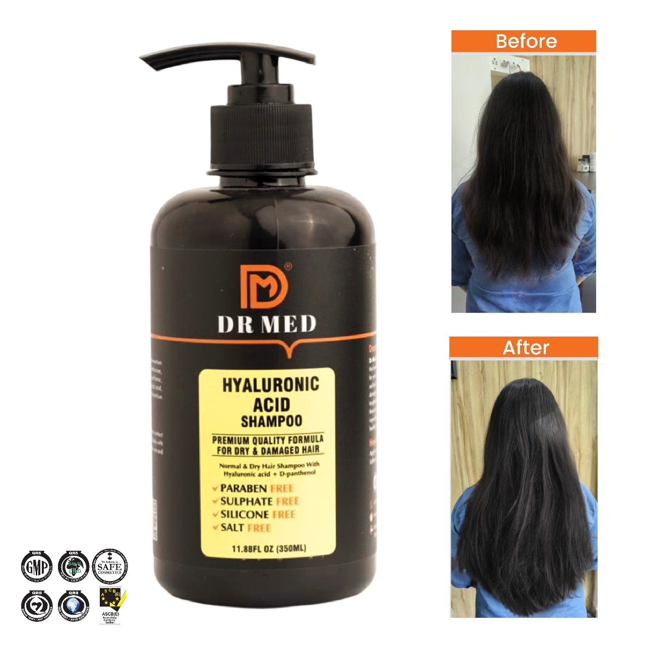 "DR MED Hyaluronic Acid Shampoo: Deep Hydration for Healthy Hair-(Paraben free, sulphate free, salt free, silicon free) 350ML"