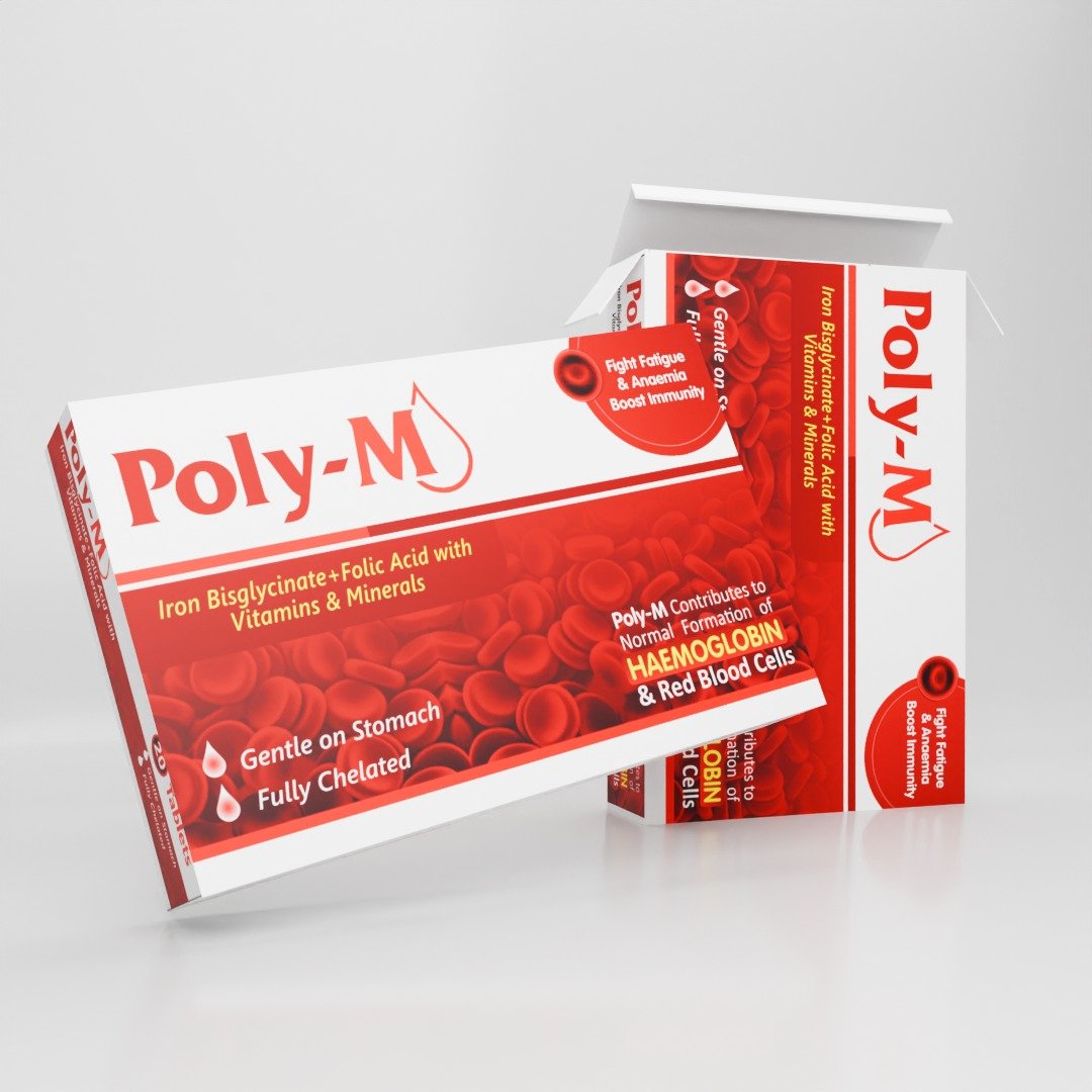 POLY-M (Iron Bisglycinate + Folic Acid With Vitamins & Minerals) 20Tablets