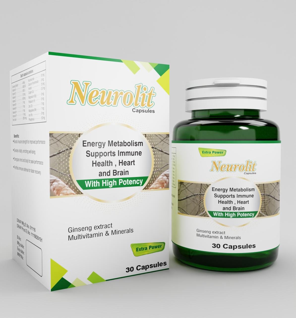 Neurolit Capsules (Extract MultiVitamin & Minerals - Energy Metabolism Supports Immune Health, Heart and Brain With High Potency) 30 Capsules