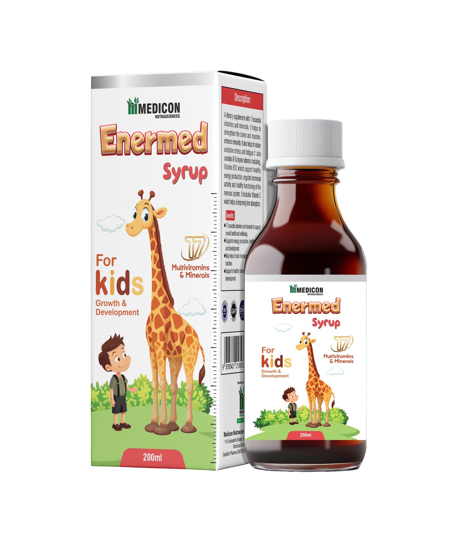 ENERMED Syrup 200ml: MultiVitamins & Minerals - For Kids Growth & Developement