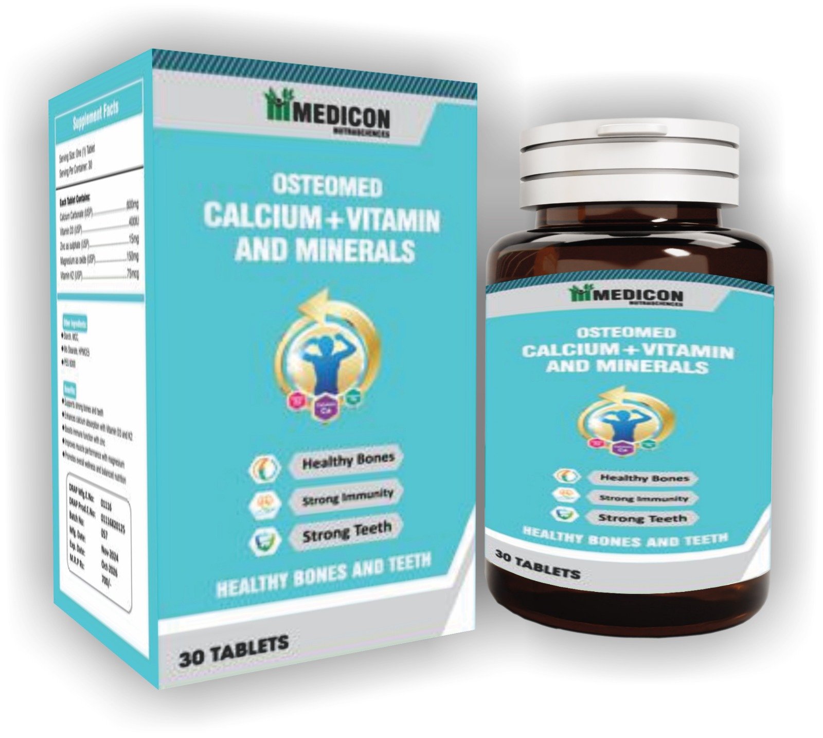 "Osteomed Advanced Calcium Plus Vitamin D3 and Essential Minerals – Comprehensive Bone Health Support for Stronger Bones and Improved Absorption" 30Tablets