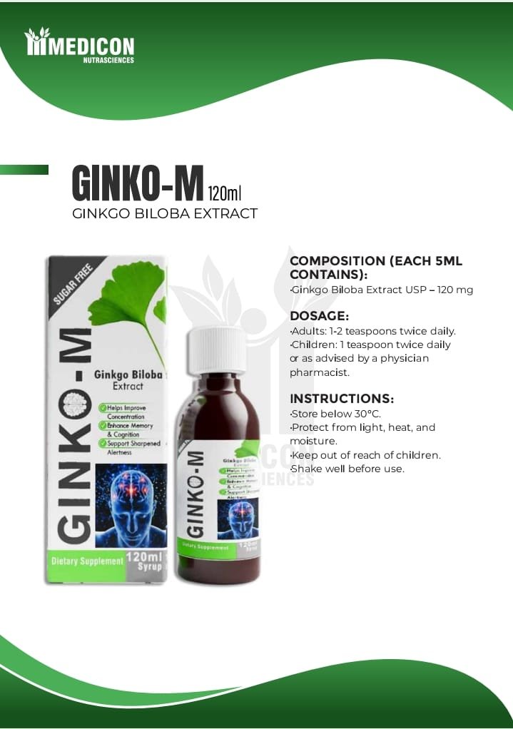 Ginko-M Syrup 120ml / 240ml – Memory Boost, Brain Health & Mental Clarity – Supports Focus & Cognitive Function 120ml / 240ml