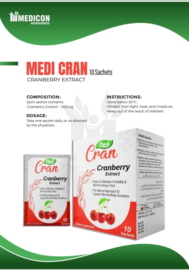 Medi - Cran (Cranberry Extract) Health & Normal Urinary Tracy 10 Sachets