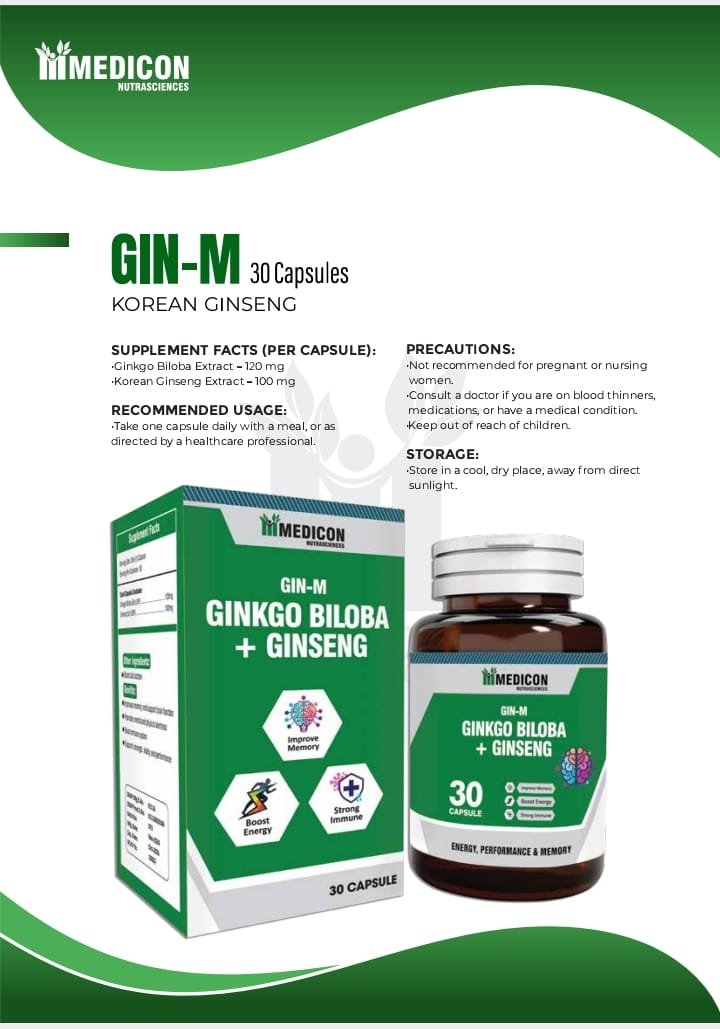 GIN-M (Ginkgo Biloba): Boost Energy, Strengthen Immunity, and Enhance Memory Naturally 30 Capsules