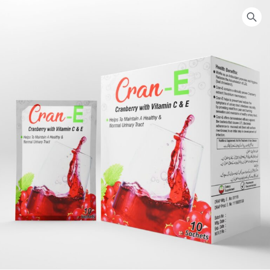 Cran-E (Cranberry With Vitamin C & E (Help to maintain A healthy and normal Urinary Tract) 10 Sachets