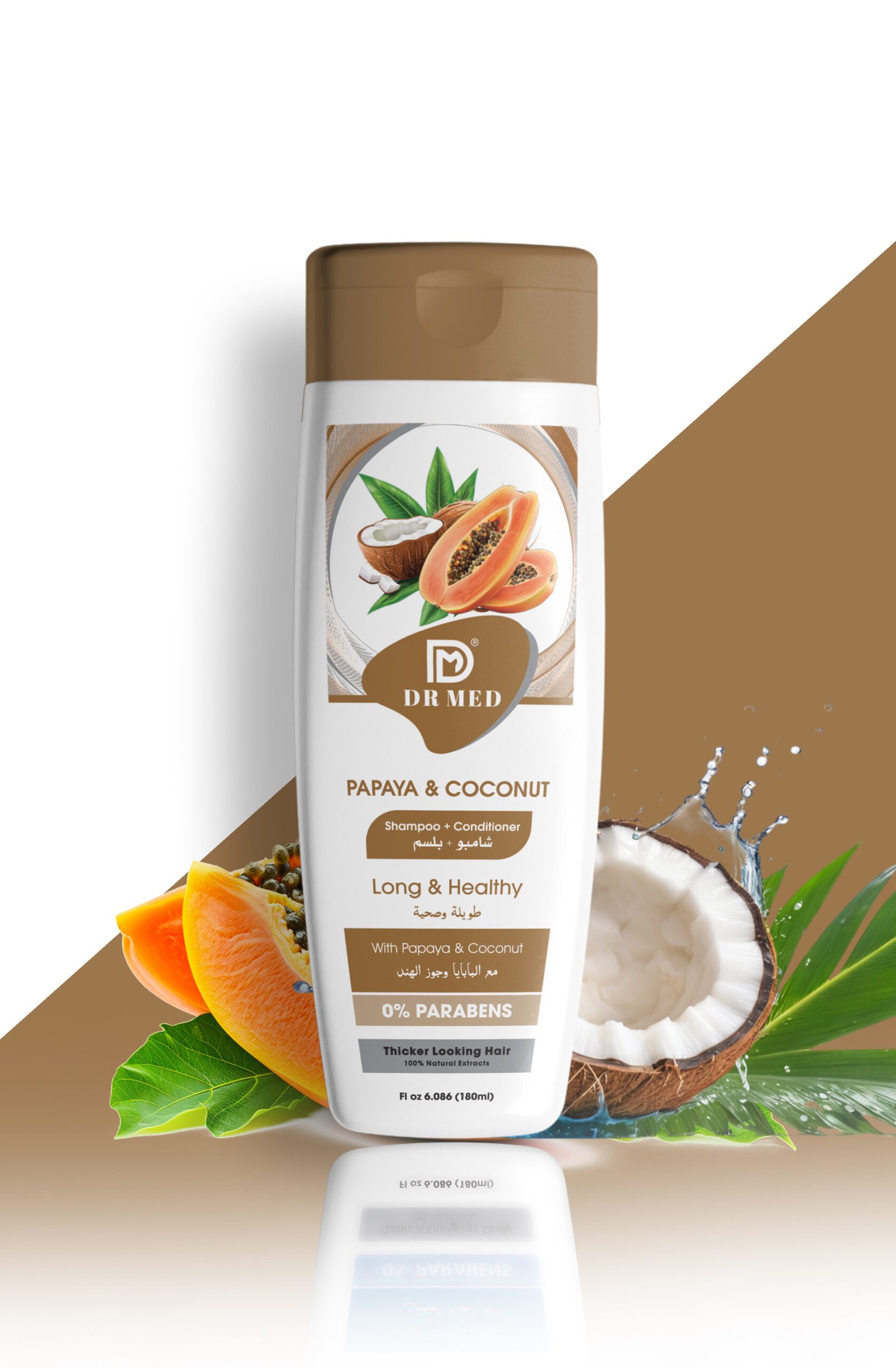 DR MED Papaya & Coconut (Shampoo + Conditioner) - Long & Healthy Hairs 0% Parabens, Thicker Looking Hair 100% Natural Extract 180ml