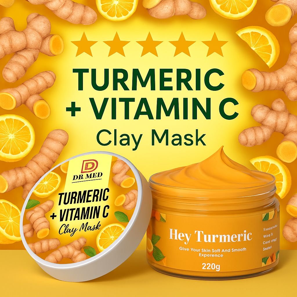DR MED Turmeric + Vitamin C Clay Mask – Deep Cleansing Face Mask for Glowing Skin, Dark Spot Removal & Improved Complexion – 220g