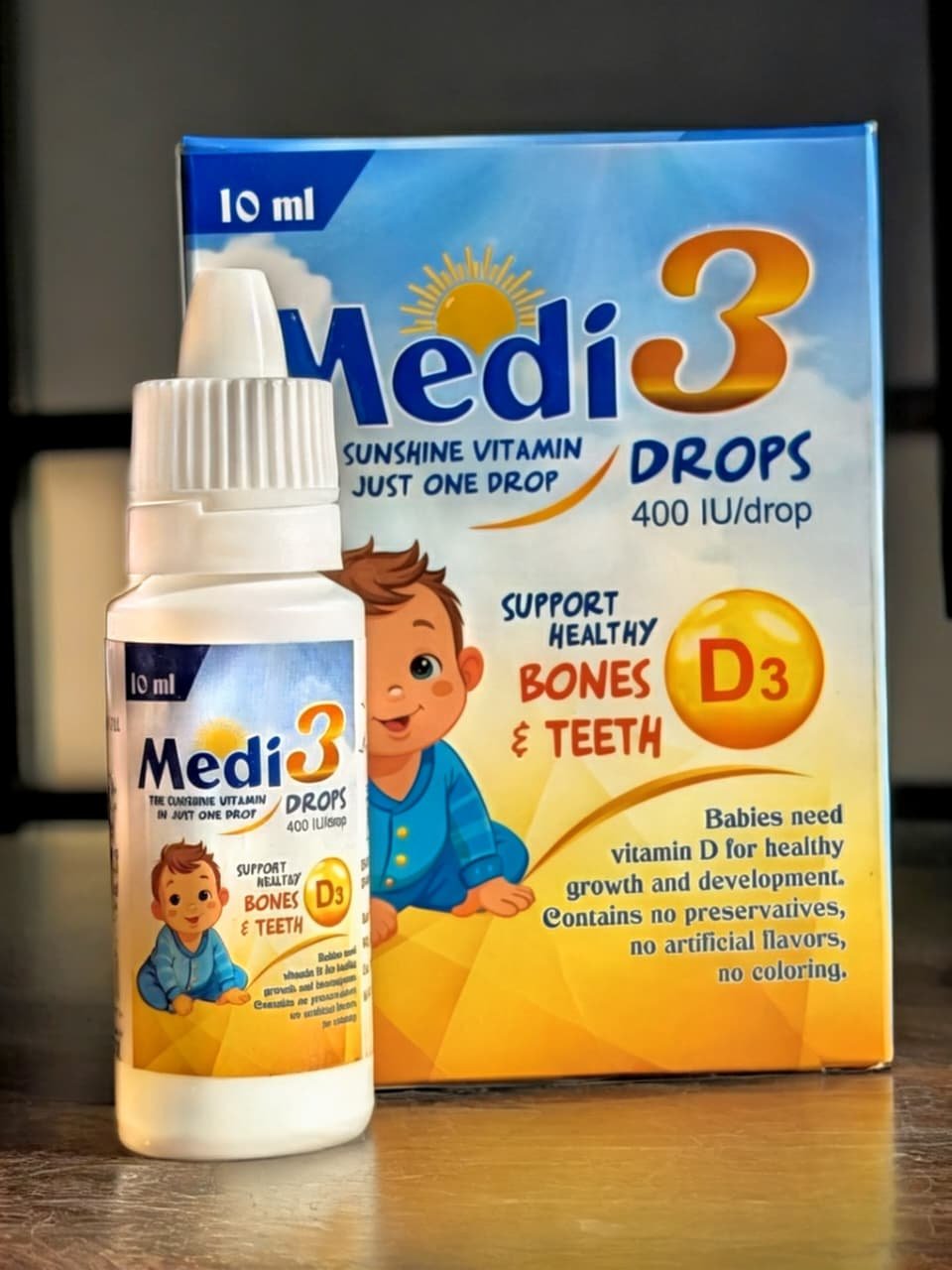 Medi 3 Drops - Support Healthy Bones & Teeth D3 - The Sunshine Vitmain in Just One Drop, Babies Need Vitamn D for Healthy Growth And Development.