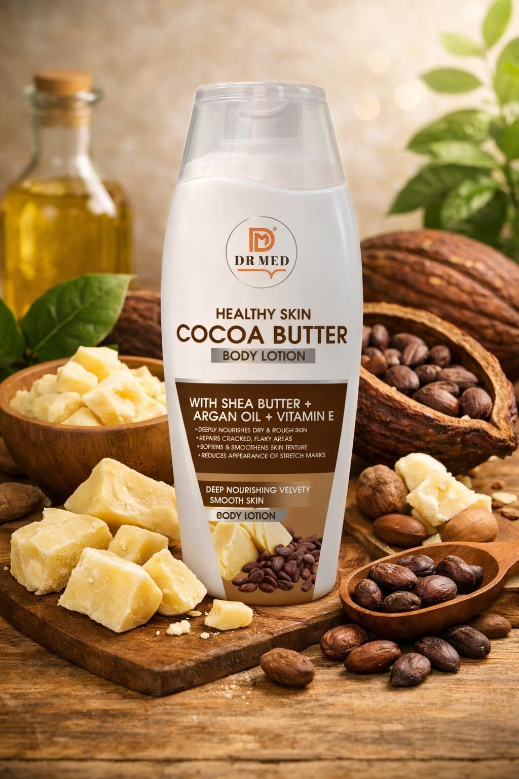 Cocoa Butter Body Lotion with Shea Butter, Argan Oil & Vitamin E – Deep Moisturizing & Skin Softening Formula – 100ml
